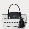 Genți tote mari Perri din piele împletită cu geo-motiv Ralph Lauren, negre/albă ca zăpadă