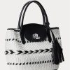 Genți tote mari Perri din piele împletită cu geo-motiv Ralph Lauren, negre/albă ca zăpadă