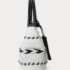 Genți tote mari Perri din piele împletită cu geo-motiv Ralph Lauren, negre/albă ca zăpadă