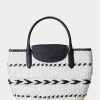 Genți tote mari Perri din piele împletită cu geo-motiv Ralph Lauren, negre/albă ca zăpadă