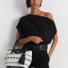 Genți tote mari Perri din piele împletită cu geo-motiv Ralph Lauren, negre/albă ca zăpadă