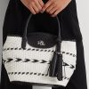 Genți tote mari Perri din piele împletită cu geo-motiv Ralph Lauren, negre/albă ca zăpadă