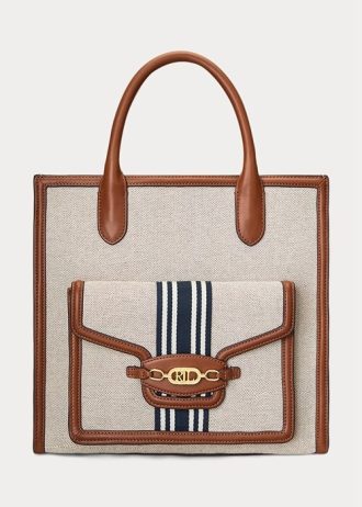 Genți tote mari Symone din pânză Ralph Lauren, maro/marin bleumarin