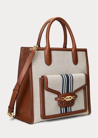 Genți tote mari Symone din pânză Ralph Lauren, maro/marin bleumarin