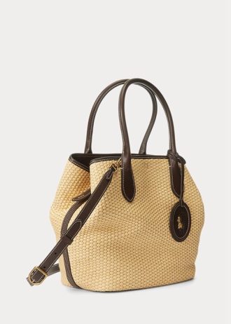 Genți tote medii Bellport cu paie, cu finisaje din piele Ralph Lauren, natural pentru femei