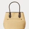 Genți tote medii Bellport cu paie, cu finisaje din piele Ralph Lauren, natural pentru femei