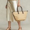 Genți tote medii Bellport cu paie, cu finisaje din piele Ralph Lauren, natural pentru femei
