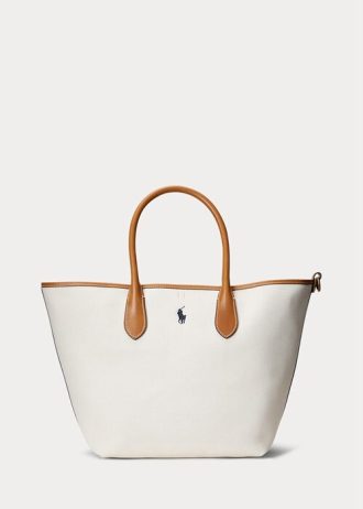 Genți tote medii Bellport din pânză reversibile Ralph Lauren, natural/marine