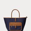 Genți tote medii Bellport din pânză reversibile Ralph Lauren, natural/marine