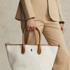 Genți tote medii Bellport din pânză reversibile Ralph Lauren, natural/marine