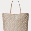 Genți tote medii Collins din pânză acoperită Ralph Lauren Light Camel pentru femei