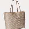 Genți tote medii Collins din pânză acoperită Ralph Lauren Light Camel pentru femei