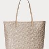 Genți tote medii Collins din pânză acoperită Ralph Lauren Light Camel pentru femei