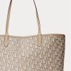 Genți tote medii Collins din pânză acoperită Ralph Lauren Light Camel pentru femei