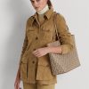 Genți tote medii Collins din pânză acoperită Ralph Lauren Light Camel pentru femei