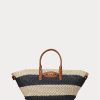 Genți tote medii Daphney din paie cu dungi Ralph Lauren, natural/negru/Lauren Tan