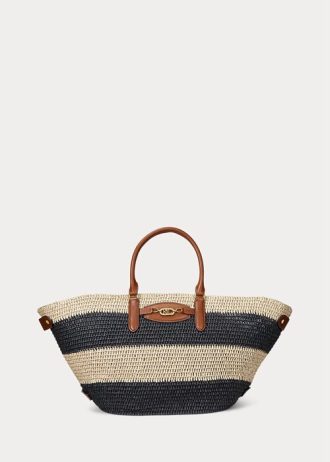 Genți tote medii Daphney din paie cu dungi Ralph Lauren, natural/negru/Lauren Tan