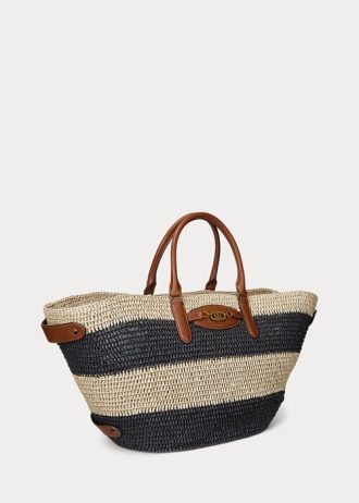 Genți tote medii Daphney din paie cu dungi Ralph Lauren, natural/negru/Lauren Tan