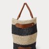 Genți tote medii Daphney din paie cu dungi Ralph Lauren, natural/negru/Lauren Tan