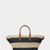 Genți tote medii Daphney din paie cu dungi Ralph Lauren, natural/negru/Lauren Tan