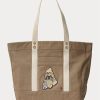 Genți tote medii din pânză Ralph Lauren Madison Tan pentru femei