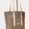 Genți tote medii din pânză Ralph Lauren Madison Tan pentru femei