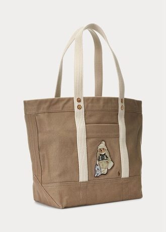 Genți tote medii din pânză Ralph Lauren Madison Tan pentru femei