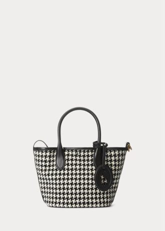 Genți tote mini Bellport Houndstooth Ralph Lauren pentru femei, negre/albe