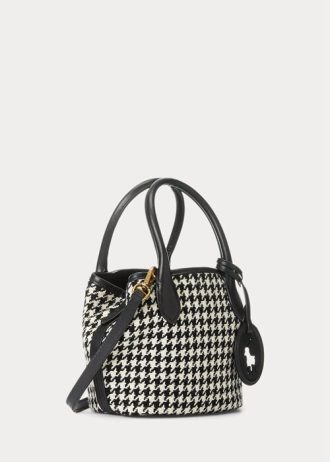 Genți tote mini Bellport Houndstooth Ralph Lauren pentru femei, negre/albe