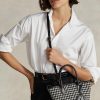 Genți tote mini Bellport Houndstooth Ralph Lauren pentru femei, negre/albe