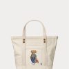 Genți tote pentru femei Ralph Lauren, de pânză, ecru, multicolore, New Orleans Polo Bear