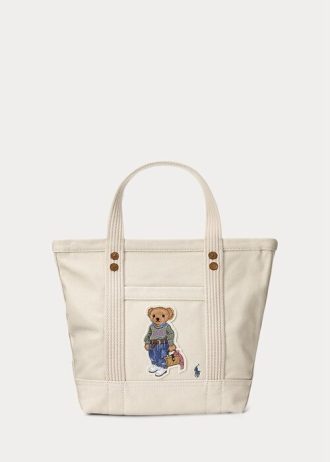Genți tote pentru femei Ralph Lauren, de pânză, ecru, multicolore, New Orleans Polo Bear