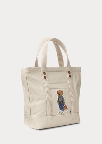 Genți tote pentru femei Ralph Lauren, de pânză, ecru, multicolore, New Orleans Polo Bear