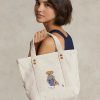 Genți tote pentru femei Ralph Lauren, de pânză, ecru, multicolore, New Orleans Polo Bear
