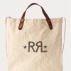 Genți tote pentru piață de pânză cu logo Ralph Lauren Greige pentru femei