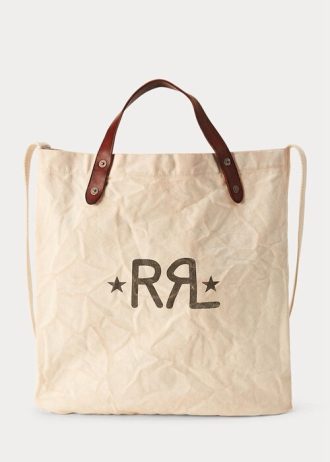 Genți tote pentru piață de pânză cu logo Ralph Lauren Greige pentru femei