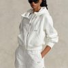 Hanorac alb pentru femei Ralph Lauren Fleece, cu fermoar complet, cu mâneci Dolman Hanorac alb pentru femei Ralph Lauren Fleece, cu fermoar complet, cu mâneci Dolman