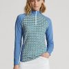 Hanorac albastru din jerseu cu imprimeu Ralph Lauren, cu fermoar sfert Hanorac albastru din jerseu cu imprimeu Ralph Lauren, cu fermoar sfert