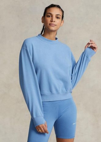 Hanorac albastru pentru femei Ralph Lauren Fleece Crewneck