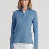 Hanorac albastru pentru femei Ralph Lauren stretch din jerseu cu fermoar sfert Hanorac albastru pentru femei Ralph Lauren stretch din jerseu cu fermoar sfert