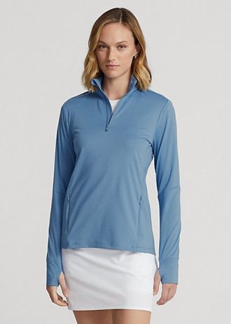 Hanorac albastru pentru femei Ralph Lauren stretch din jerseu cu fermoar sfert