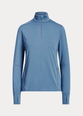 Hanorac albastru pentru femei Ralph Lauren stretch din jerseu cu fermoar sfert