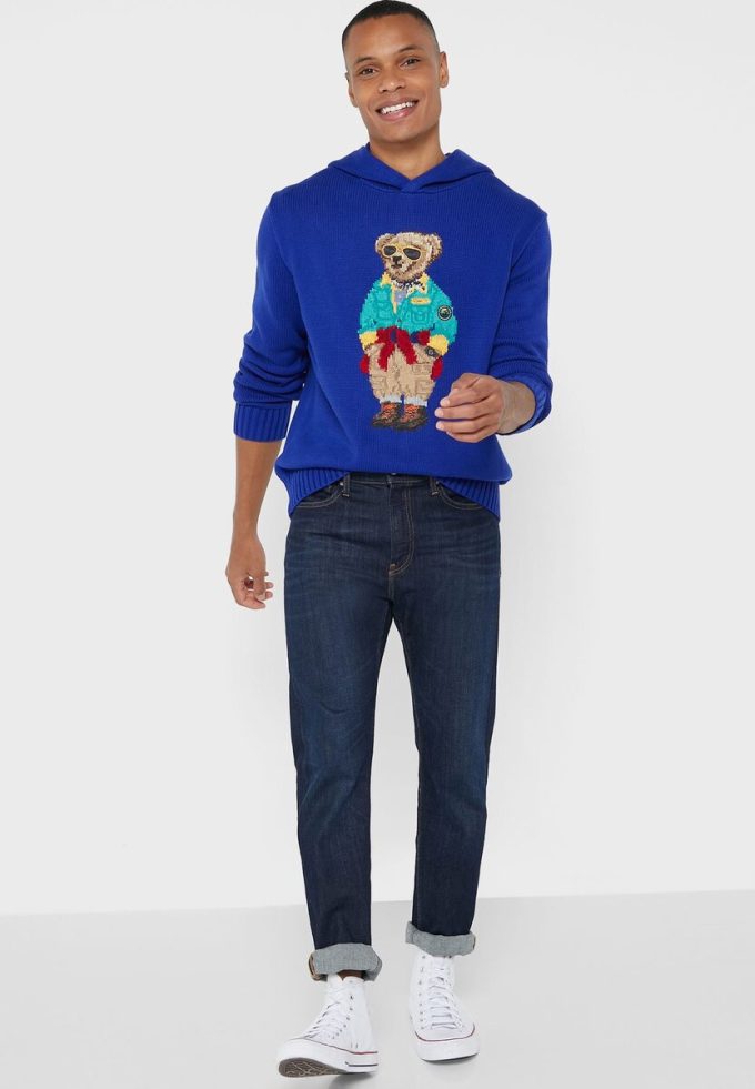 Hanorac cu capota cu grafic Ralph Lauren albastru pentru bărbați Hanorac cu capota cu grafic Ralph Lauren albastru pentru bărbați
