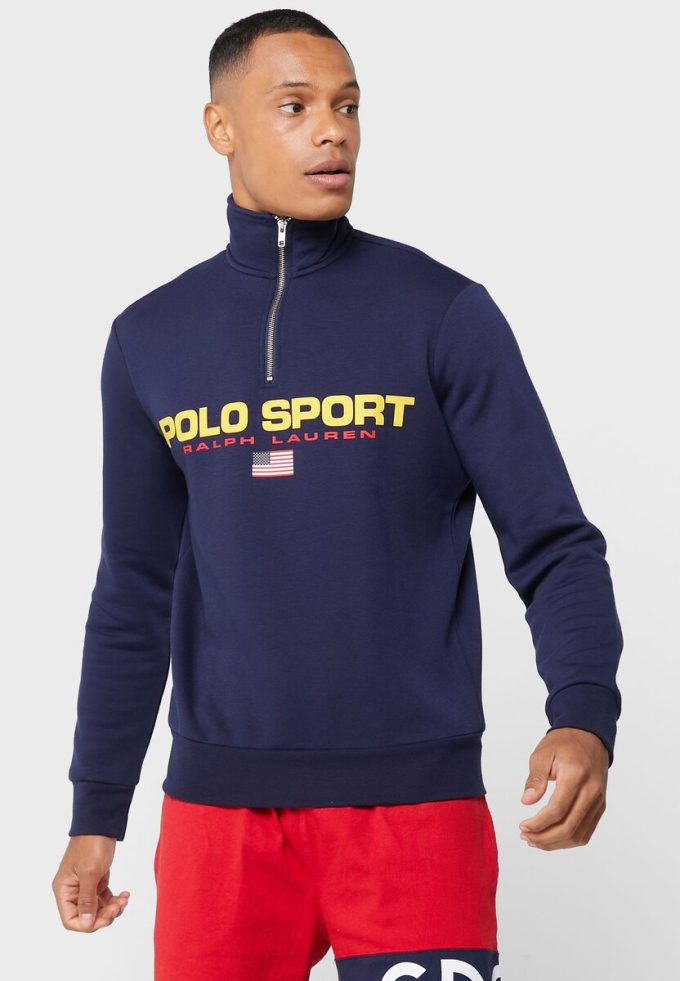 Hanorac cu jumătate de fermoar cu logo Ralph Lauren pentru bărbați Hanorac cu jumătate de fermoar cu logo Ralph Lauren pentru bărbați