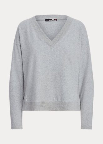 Hanorac de damă gri Ralph Lauren din jerseu cu decolteu în V