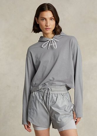 Hanorac din jerseu de bumbac decupat Ralph Lauren de damă gri
