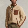 Hanorac maro pentru bărbați Ralph Lauren hibrid cu fermoar sfert Hanorac maro pentru bărbați Ralph Lauren hibrid cu fermoar sfert