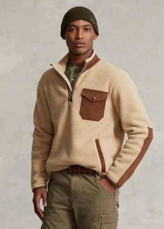 Hanorac maro pentru bărbați Ralph Lauren hibrid cu fermoar sfert