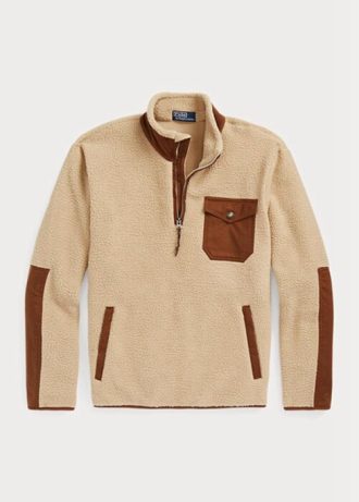 Hanorac maro pentru bărbați Ralph Lauren hibrid cu fermoar sfert