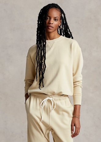 Hanorac pentru damă, galben deschis, din bumbac organic Ralph Lauren, cu gât crew